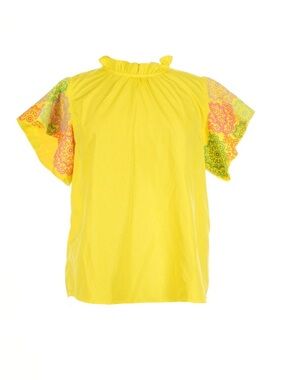 Pants Store Look Over There Embroidered Puff Sleeve Blouse Smocked Mock Neck